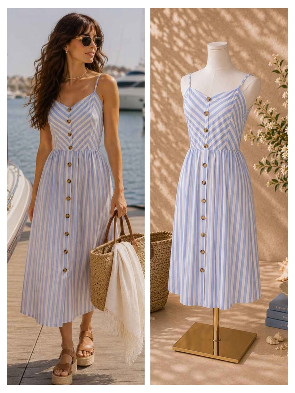 Blue Marina Chevron Midi Dress
